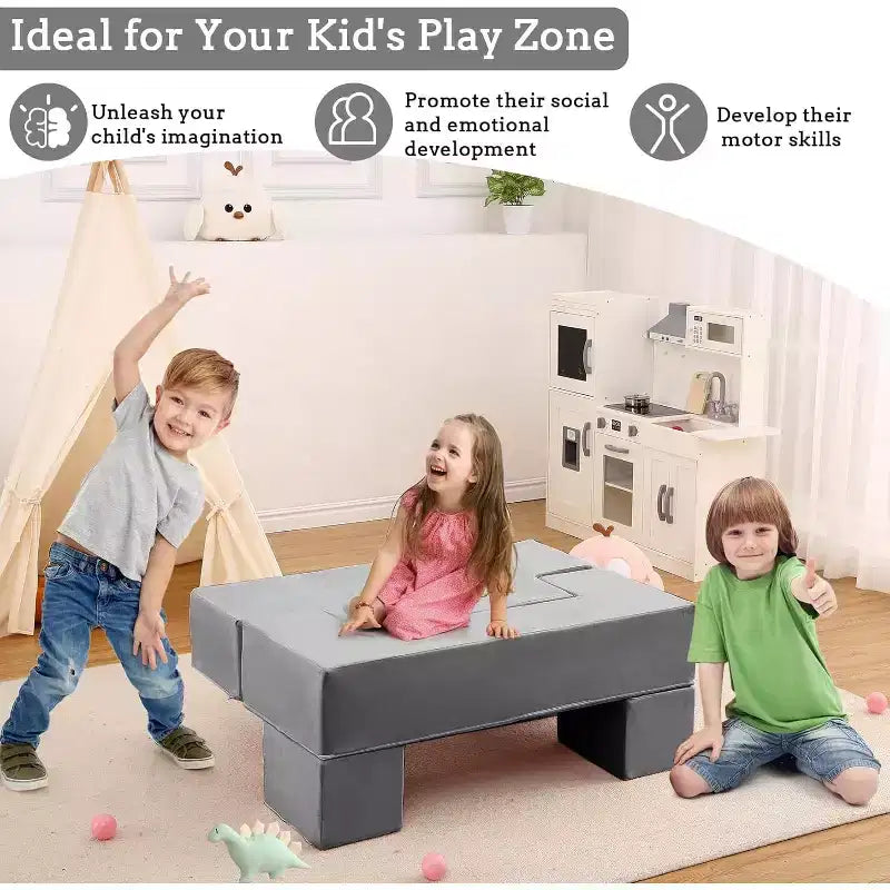 Divano da gioco in schiuma per bambini - Set divano morbido convertibile con fodera staccabile e lavabile, schiuma sicura atossica per leggere, giocare e dormire