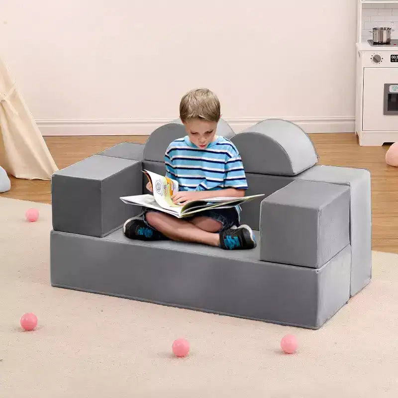 Divano da gioco in schiuma per bambini - Set divano morbido convertibile con fodera staccabile e lavabile, schiuma sicura atossica per leggere, giocare e dormire