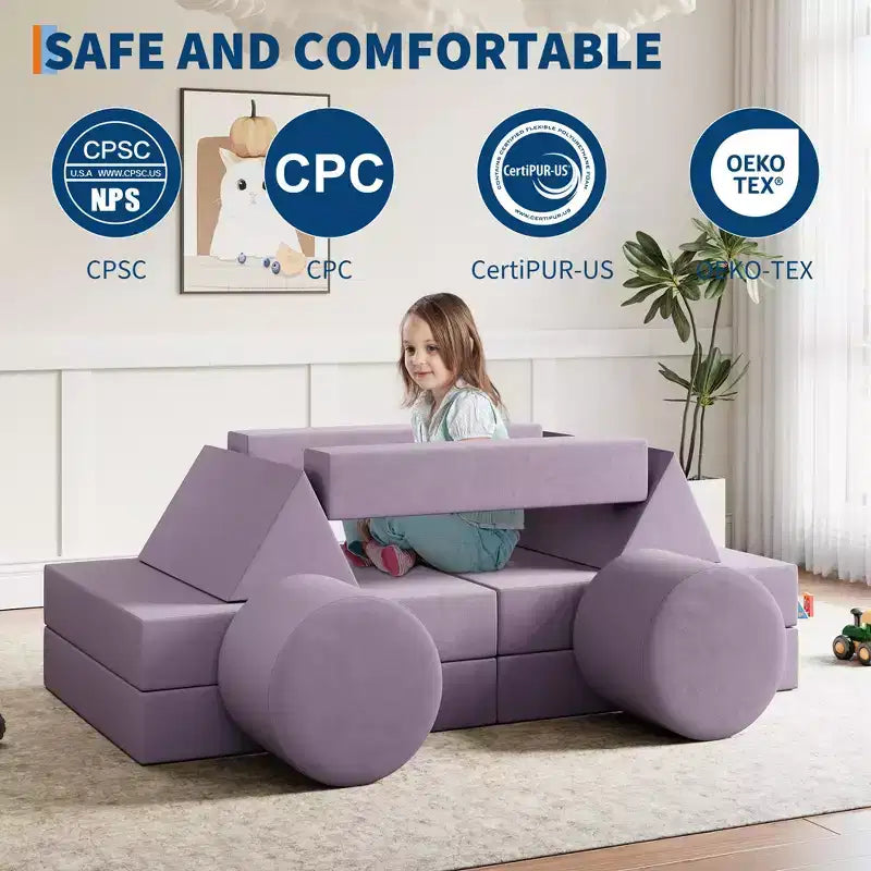 Divano per Bambini, Divano Explorer per Bambini da 22/13 Pezzi, Divano Gioco in Schiuma Convertibile per Camera da Letto e Arredamento Sala Giochi, Divano Grigio a 2 Posti per Bambini