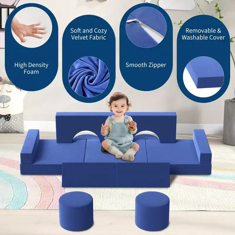 Divano per Bambini, Divano Explorer per Bambini da 22/13 Pezzi, Divano Gioco in Schiuma Convertibile per Camera da Letto e Arredamento Sala Giochi, Divano Grigio a 2 Posti per Bambini