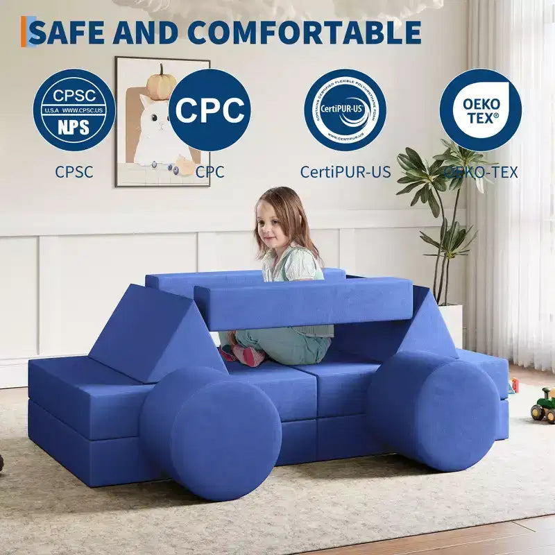 Divano per Bambini, Divano Explorer per Bambini da 22/13 Pezzi, Divano Gioco in Schiuma Convertibile per Camera da Letto e Arredamento Sala Giochi, Divano Grigio a 2 Posti per Bambini