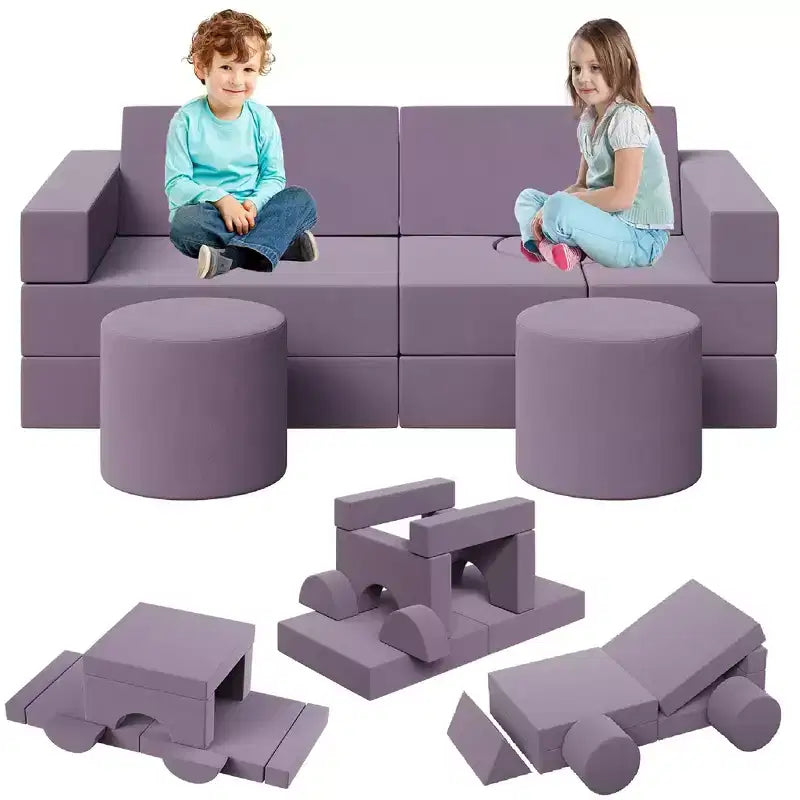 Divano per Bambini, Divano Explorer per Bambini da 22/13 Pezzi, Divano Gioco in Schiuma Convertibile per Camera da Letto e Arredamento Sala Giochi, Divano Grigio a 2 Posti per Bambini