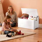Panca portaoggetti per bambini, cassapanca giocattoli in legno con schienale, mobile contenitore grande con cerniera di sicurezza, panca contenitore per bambini per sala giochi, bianca