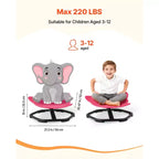 Sedia Girevole per Bambini, Capacità 100 kg, Sedia Girevole Sensoriale a Forma di Elefante con Base Metallica Antiscivolo, Seggiolino Girevole per Bambini, Rosso