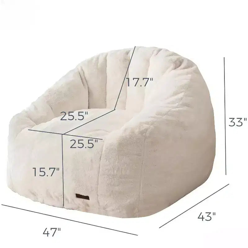 Poltrona Sacco Gigante a Forma di Concha Divano Oversize in Ecopelliccia per Adulti Bambini con Imbottitura Beige