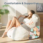 Poltrona Sacco Gigante a Forma di Concha Divano Oversize in Ecopelliccia per Adulti Bambini con Imbottitura Beige