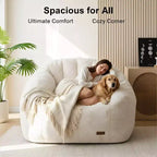 Poltrona Sacco Gigante a Forma di Concha Divano Oversize in Ecopelliccia per Adulti Bambini con Imbottitura Beige