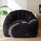 Summit Adventure Giant Shell Shaped Bean Bag Chair Oversized Faux Fur Couch for Adults Kids with Filler Beige