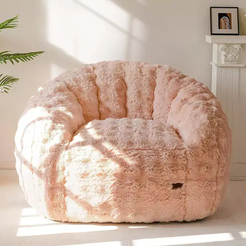 Poltrona Sacco Gigante a Forma di Concha Divano Oversize in Ecopelliccia per Adulti Bambini con Imbottitura Beige
