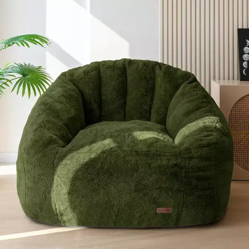 Poltrona Sacco Gigante a Forma di Concha Divano Oversize in Ecopelliccia per Adulti Bambini con Imbottitura Beige