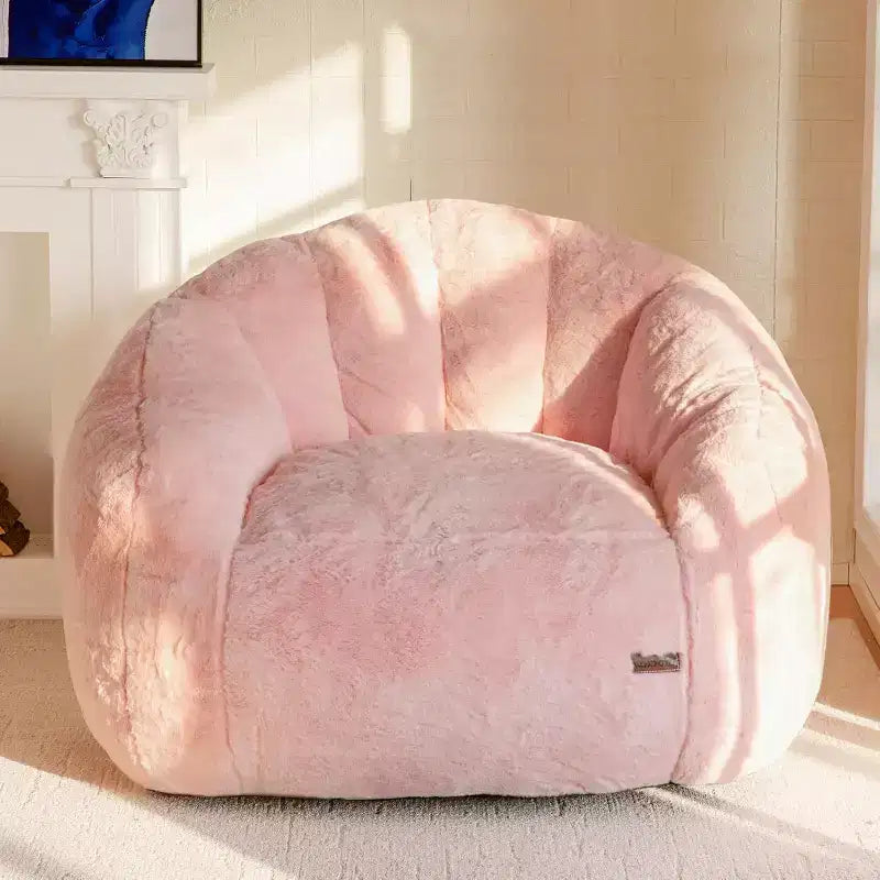 Poltrona Sacco Gigante a Forma di Concha Divano Oversize in Ecopelliccia per Adulti Bambini con Imbottitura Beige