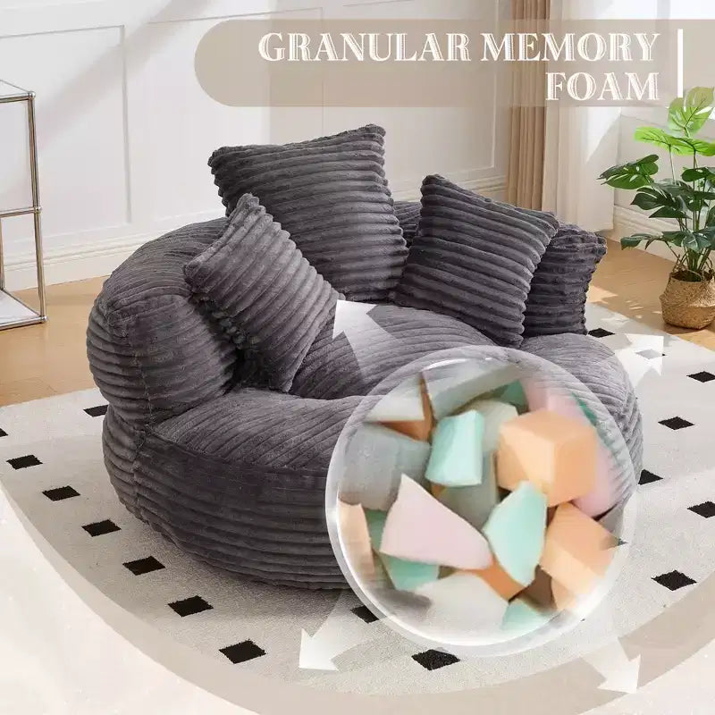 Divano sacco per adulti e bambini, poltrona sacco oversize in velluto a coste con 3 cuscini e braccioli per soggiorno, camera da letto - ModernLuxe