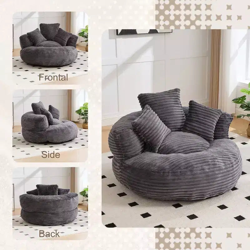 Divano sacco per adulti e bambini, poltrona sacco oversize in velluto a coste con 3 cuscini e braccioli per soggiorno, camera da letto - ModernLuxe