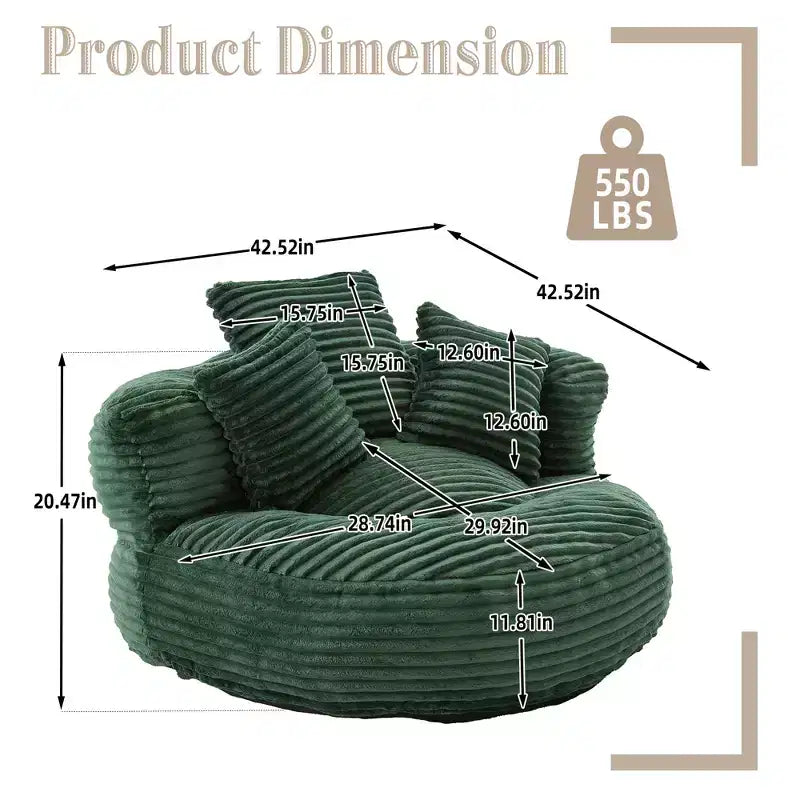 Divano sacco per adulti e bambini, poltrona sacco oversize in velluto a coste con 3 cuscini e braccioli per soggiorno, camera da letto - ModernLuxe