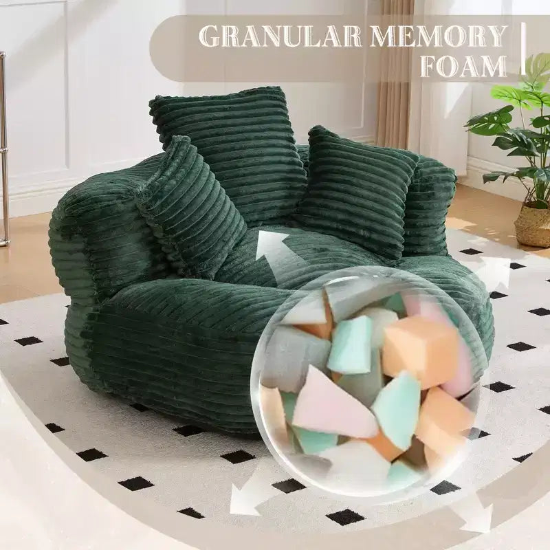Divano sacco per adulti e bambini, poltrona sacco oversize in velluto a coste con 3 cuscini e braccioli per soggiorno, camera da letto - ModernLuxe