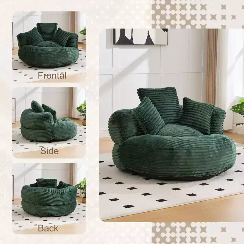 Divano sacco per adulti e bambini, poltrona sacco oversize in velluto a coste con 3 cuscini e braccioli per soggiorno, camera da letto - ModernLuxe