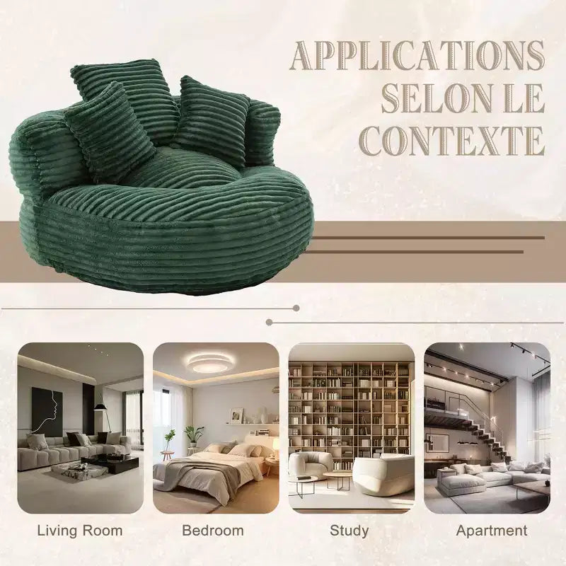 Divano sacco per adulti e bambini, poltrona sacco oversize in velluto a coste con 3 cuscini e braccioli per soggiorno, camera da letto - ModernLuxe