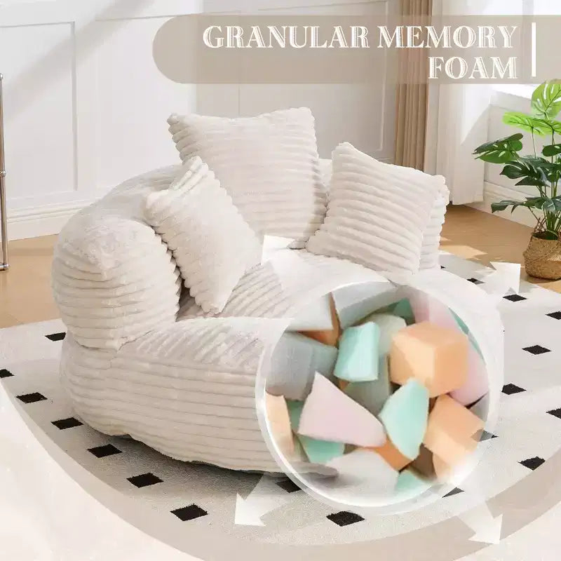 Divano sacco per adulti e bambini, poltrona sacco oversize in velluto a coste con 3 cuscini e braccioli per soggiorno, camera da letto - ModernLuxe