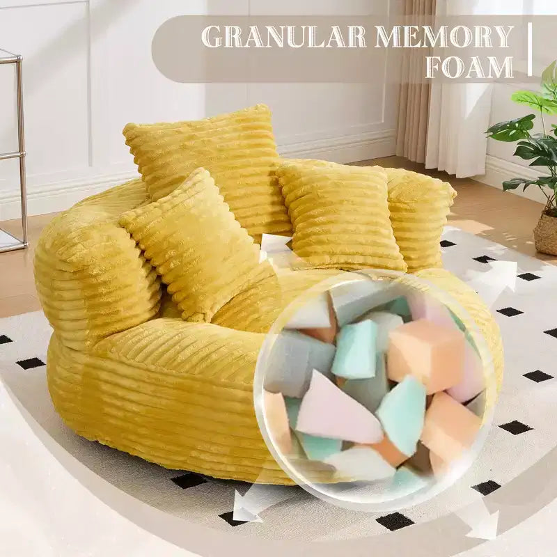 Divano sacco per adulti e bambini, poltrona sacco oversize in velluto a coste con 3 cuscini e braccioli per soggiorno, camera da letto - ModernLuxe