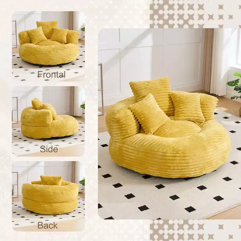 Divano sacco per adulti e bambini, poltrona sacco oversize in velluto a coste con 3 cuscini e braccioli per soggiorno, camera da letto - ModernLuxe