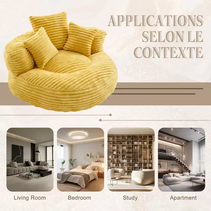 Divano sacco per adulti e bambini, poltrona sacco oversize in velluto a coste con 3 cuscini e braccioli per soggiorno, camera da letto - ModernLuxe