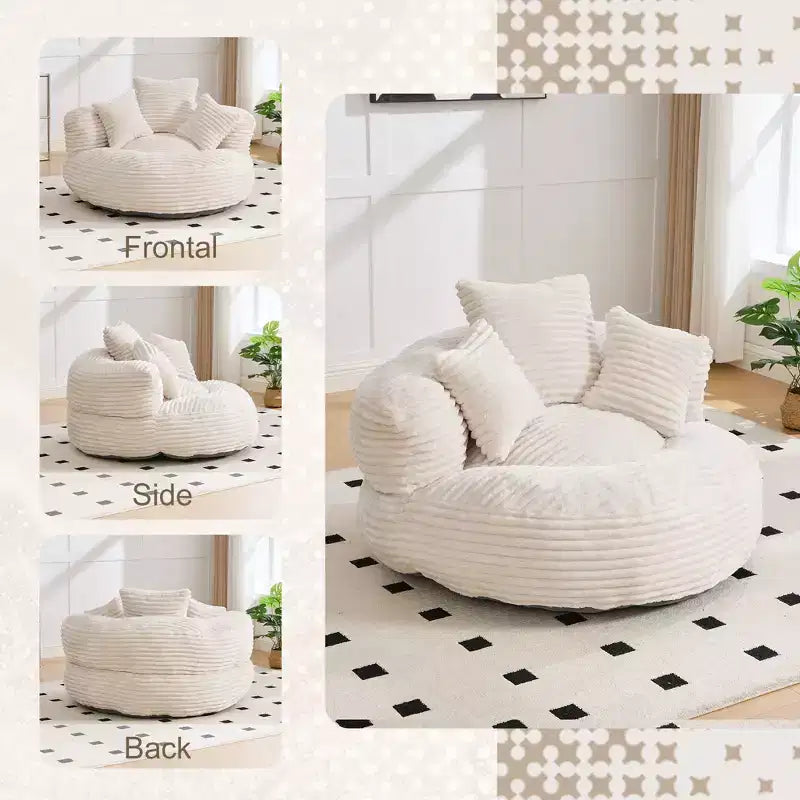 Divano sacco per adulti e bambini, poltrona sacco oversize in velluto a coste con 3 cuscini e braccioli per soggiorno, camera da letto - ModernLuxe