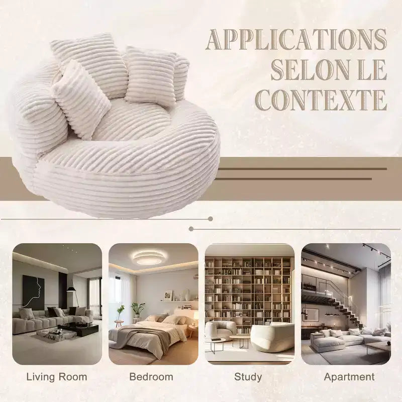 Divano sacco per adulti e bambini, poltrona sacco oversize in velluto a coste con 3 cuscini e braccioli per soggiorno, camera da letto - ModernLuxe