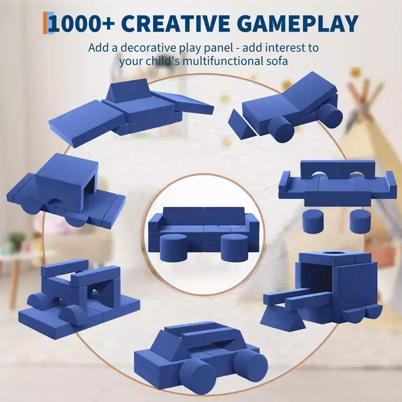 Divano gioco per bambini, Divano esploratore per bambini da 13 pezzi, Divano gioco convertibile in schiuma per camera da letto e mobili da sala giochi, Divano grigio a 2 posti per bambini