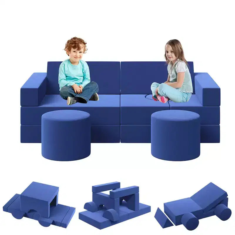 Modular Kids Play Couch, 13Pcs Kids Explorer Couch, Convertible Foam Play Couch for Bedroom and Playroom Furniture, 2 Seat Gray Couch for Kids
