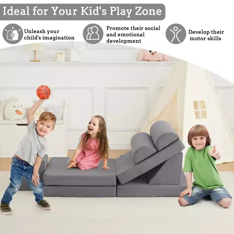 Divano da gioco, divano per bambini in schiuma da 10 pezzi con spugna ad alta densità per giocare, creare, dormire, mobili per bambini fantasiosi