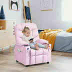 Poltrona reclinabile per bambini in pelle PU con portabicchieri e tasche laterali Blu\Nero\Marrone\Rosa\Grigio\Blu navy