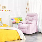 Poltrona reclinabile per bambini in pelle PU con portabicchieri e tasche laterali Blu\Nero\Marrone\Rosa\Grigio\Blu navy