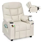 Costway Kids Youth Recliner Chair PU Leather w/Cup Holders & Side Pockets Blue\Black\Brown\Pink\Gray\Navy
