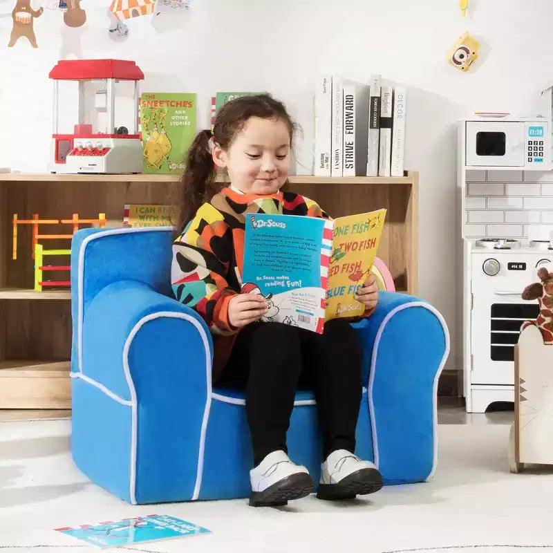 Divano per Bambini Poltrona Imbottita in Schiuma per Bambini con Tessuto in Velluto Regalo Perfetto Rosa/Blu