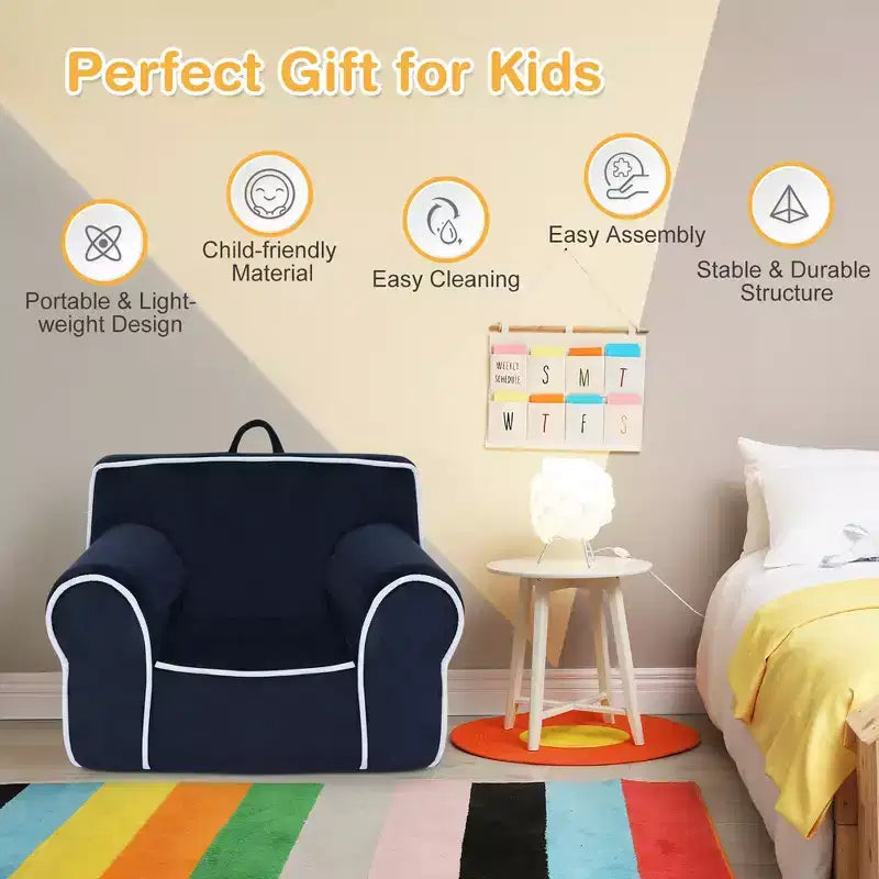 Divano per Bambini Poltrona Imbottita in Schiuma per Bambini con Tessuto in Velluto Regalo Perfetto Rosa/Blu