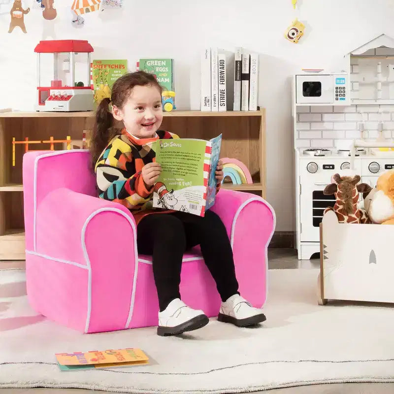 Divano per Bambini Poltrona Imbottita in Schiuma per Bambini con Tessuto in Velluto Regalo Perfetto Rosa/Blu