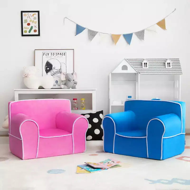 Divano per Bambini Poltrona Imbottita in Schiuma per Bambini con Tessuto in Velluto Regalo Perfetto Rosa/Blu
