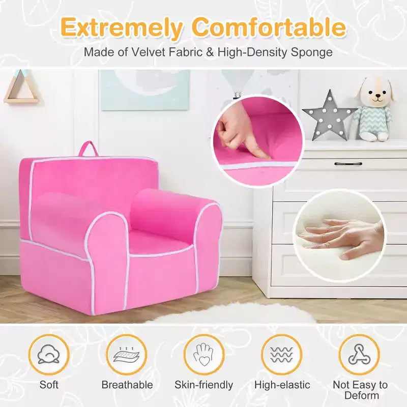 Divano per Bambini Poltrona Imbottita in Schiuma per Bambini con Tessuto in Velluto Regalo Perfetto Rosa/Blu