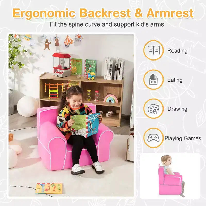 Divano per Bambini Poltrona Imbottita in Schiuma per Bambini con Tessuto in Velluto Regalo Perfetto Rosa/Blu