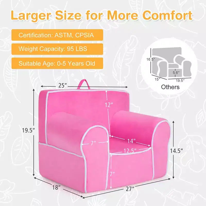 Divano per Bambini Poltrona Imbottita in Schiuma per Bambini con Tessuto in Velluto Regalo Perfetto Rosa/Blu