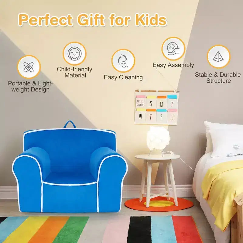 Divano per Bambini Poltrona Imbottita in Schiuma per Bambini con Tessuto in Velluto Regalo Perfetto Rosa/Blu