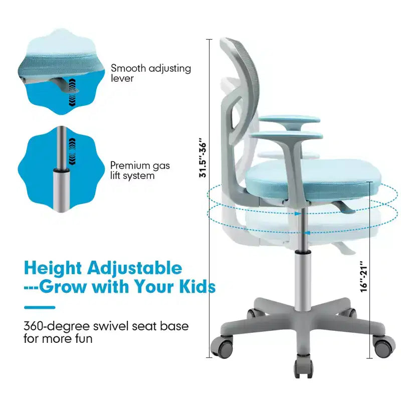 Sedia da scrivania per bambini regolabile in altezza Sedia da studio per bambini con rotelle con freno automatico Blu/Rosa