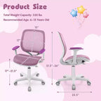 Sedia da scrivania girevole per bambini in rete, sedia da computer per bambini con altezza regolabile Blu/Rosa/Viola