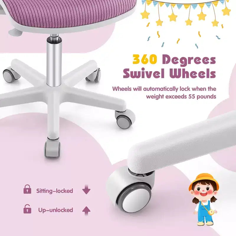 Sedia da scrivania girevole per bambini in rete, sedia da computer per bambini con altezza regolabile Blu/Rosa/Viola