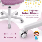 Sedia da scrivania girevole per bambini in rete, sedia da computer per bambini con altezza regolabile Blu/Rosa/Viola