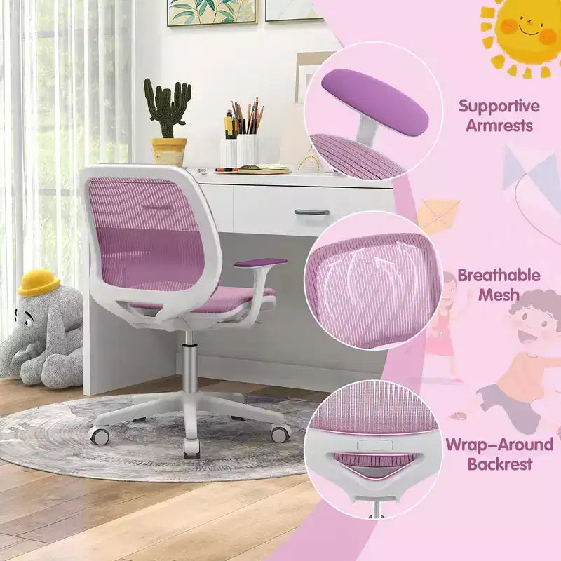 Sedia da scrivania girevole per bambini in rete, sedia da computer per bambini con altezza regolabile Blu/Rosa/Viola