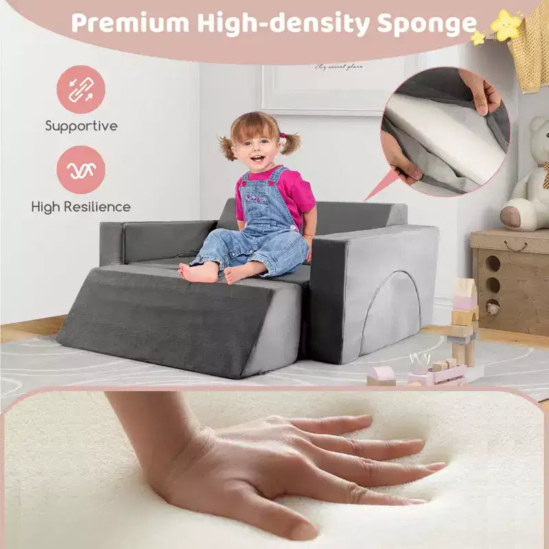 Divano per Bambini 8 PEZZI con Rivestimento Rimovibile per Sala Giochi e Camera da Letto Interni Rosa/Grigio