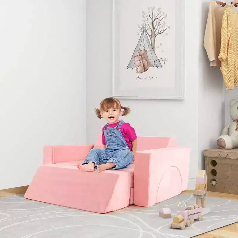 Divano per Bambini 8 PEZZI con Rivestimento Rimovibile per Sala Giochi e Camera da Letto Interni Rosa/Grigio