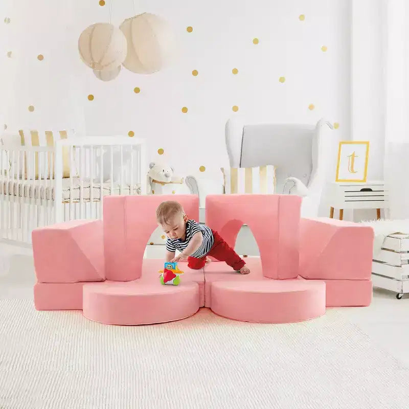 Divano per Bambini 8 PEZZI con Rivestimento Rimovibile per Sala Giochi e Camera da Letto Interni Rosa/Grigio