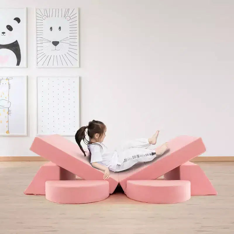 Divano per Bambini 8 PEZZI con Rivestimento Rimovibile per Sala Giochi e Camera da Letto Interni Rosa/Grigio